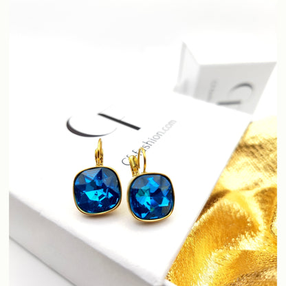 Hypoallergenic Stainless Steel Crystal Earrings petrol