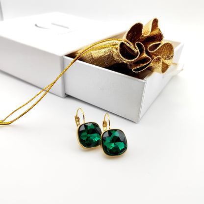 Hypoallergenic Stainless Steel Crystal Earrings green