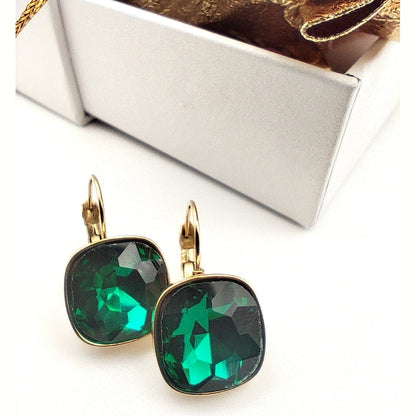 Hypoallergenic Stainless Steel Crystal Earrings green