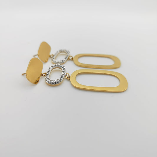 Elegant Long Geometric Stainless Steel Earrings with Sparkling Rhinestones – Hypoallergenic -SSE 702 - CF fashion