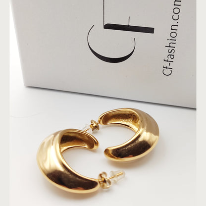 Bold Curved Stainless Steel Hoop Earrings – Wide Ancient Greek Style Hoops in Silver or Gold