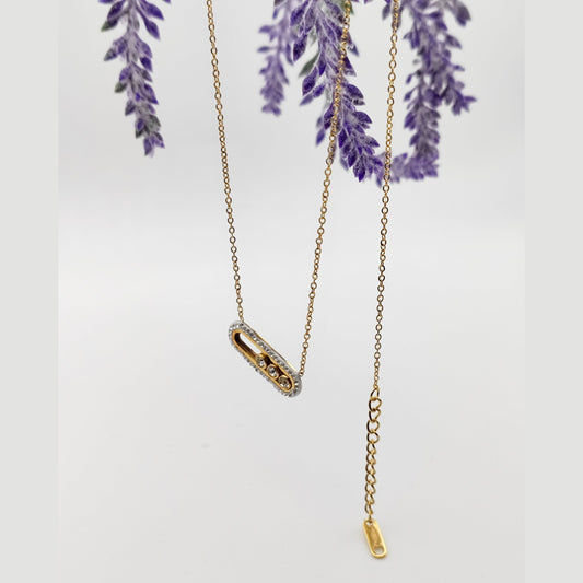 Moving Bar Necklace – Stainless Steel Short Pendant with Moving Zirconia Stones