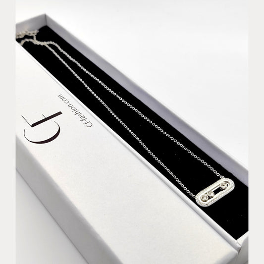 Moving Bar Necklace – Stainless Steel Short Pendant with Moving Zirconia Stones -SSN 708 -CF fashion