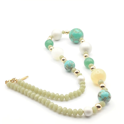 Handmade Natural Gemstone Necklace with Turquoise & Aventurine – 18k Gold-Plated Accents