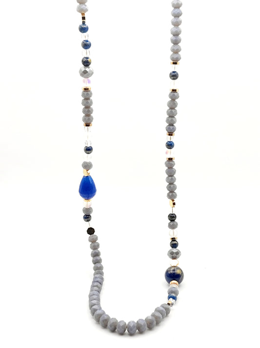 Handmade Blue Agate & Lapis Lazuli Necklace – 18K Gold Plated Natural Gemstones