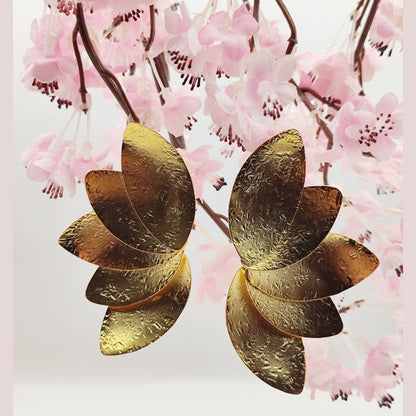 Olive Petal earrings, layered leaf design, Greek hammered jewelry, handmade, available in 18K gold plated, silver plated, or rose gold plated
