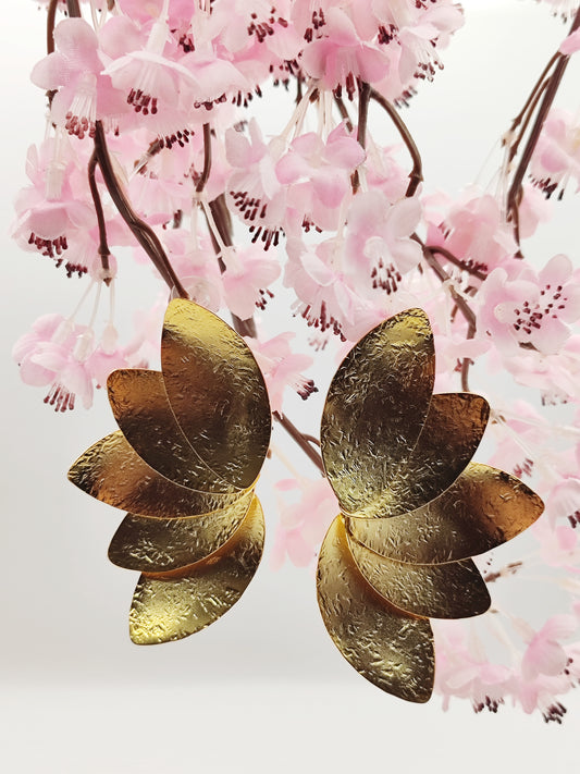Olive Petal earrings, layered leaf design, Greek hammered jewelry, handmade, available in 18K gold plated, silver plated, or rose gold plated