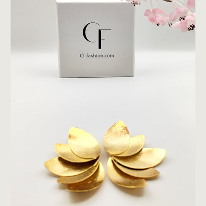 Olive Petal earrings, layered leaf design, Greek hammered jewelry, handmade, available in 18K gold plated, silver plated, or rose gold plated