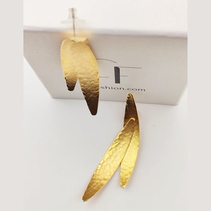 Pterygion earrings – Greek hammered jewelry – 18K gold, silver or rose gold plated – elongated hammered wing design
