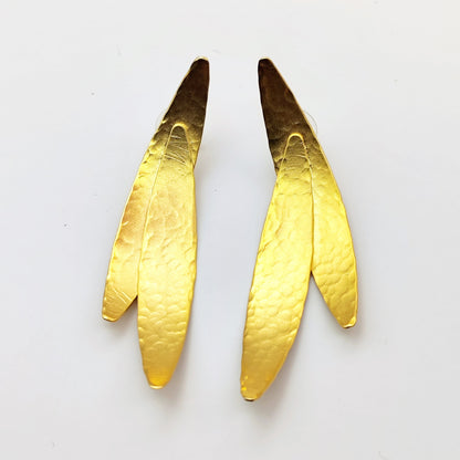 Pterygion earrings – Greek hammered jewelry – 18K gold, silver or rose gold plated – elongated hammered wing design