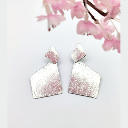 Aspida earrings – Greek hammered jewelry – 18K gold or silver plated – bold rhombus geometric shield design – also available in rose gold