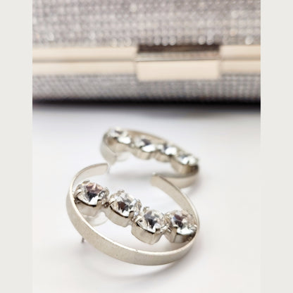asteria earrings greek hammered jewelry 18k gold or silver plated with clear crystal crescent design