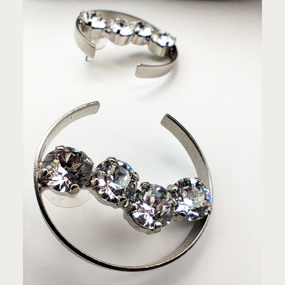 asteria earrings greek hammered jewelry 18k gold or silver plated with clear crystal crescent design