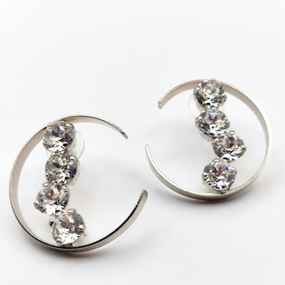 asteria earrings greek hammered jewelry 18k gold or silver plated with clear crystal crescent design