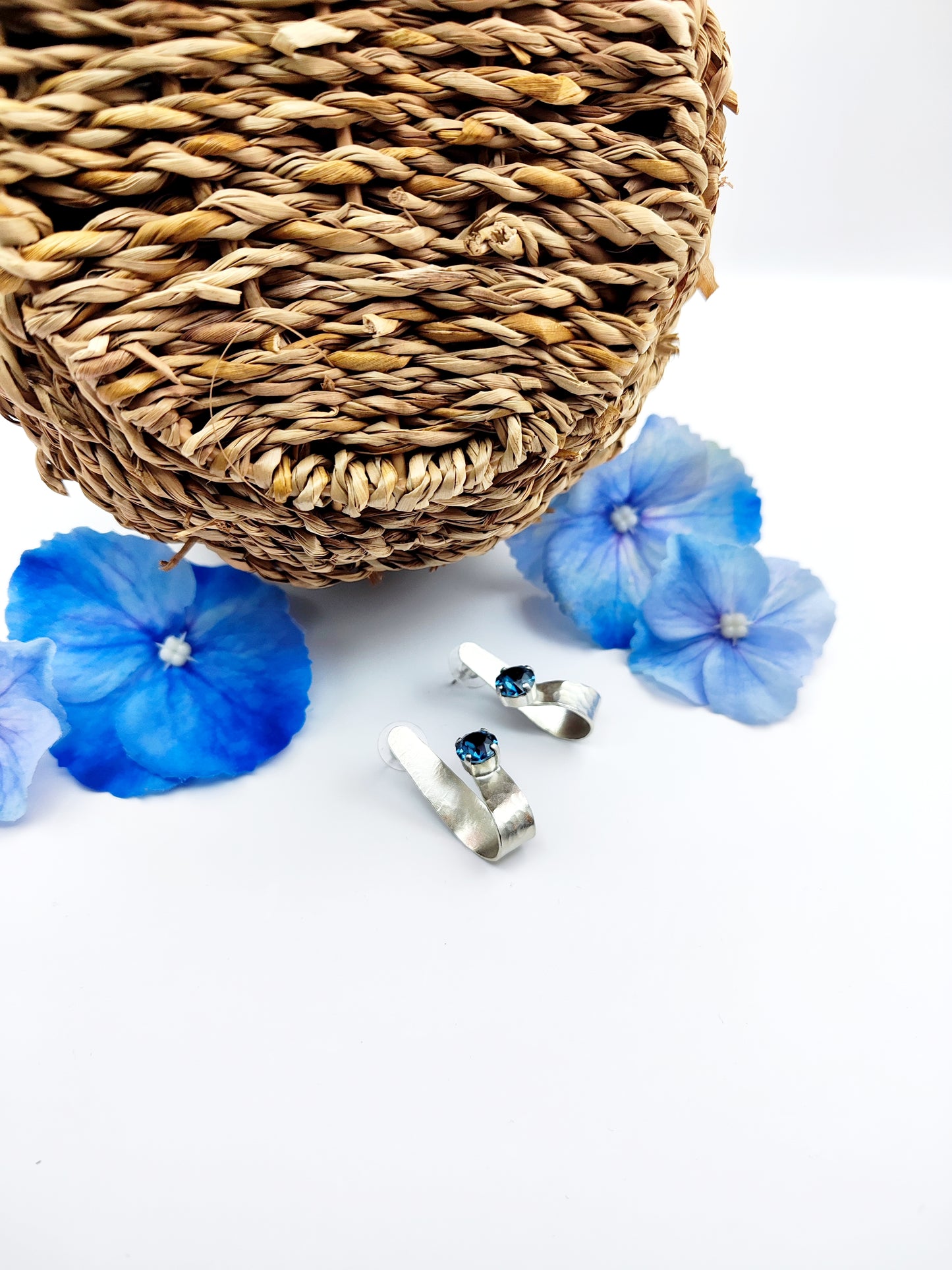 electra earrings greek hammered jewelry 18k gold or silver plated with blue or champagne crystal