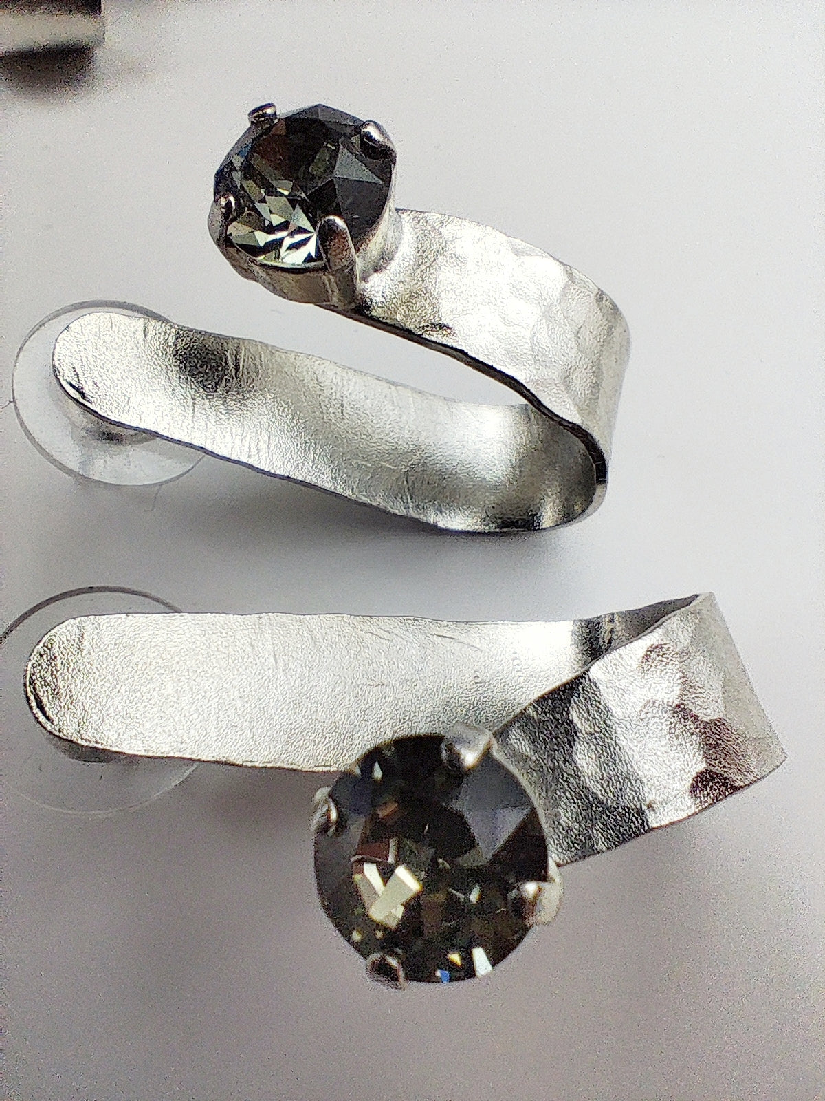 electra earrings greek hammered jewelry 18k gold or silver plated with blue or champagne crystal