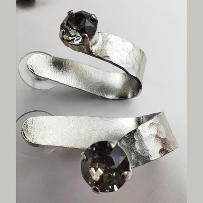 electra earrings greek hammered jewelry 18k gold or silver plated with blue or champagne crystal