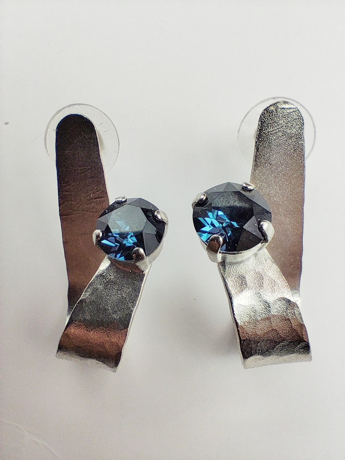 electra earrings greek hammered jewelry 18k gold or silver plated with blue or champagne crystal