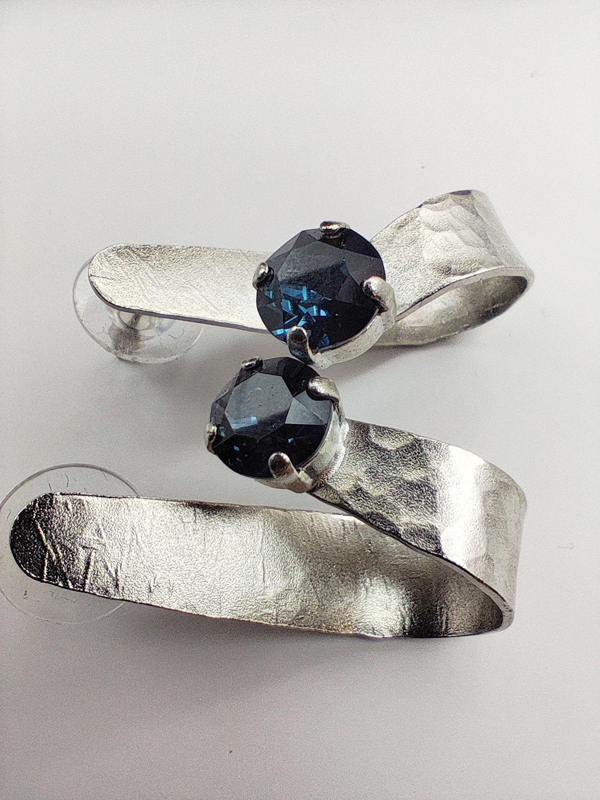 electra earrings greek hammered jewelry 18k gold or silver plated with blue or champagne crystal