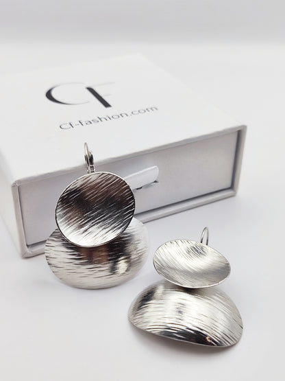 earrings greek hammered jewelry 18k gold or silver plated double disc design