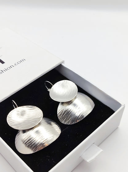 earrings greek hammered jewelry 18k gold or silver plated double disc design
