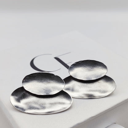 eudora earrings greek hammered jewelry 18k gold or silver plated double disc design