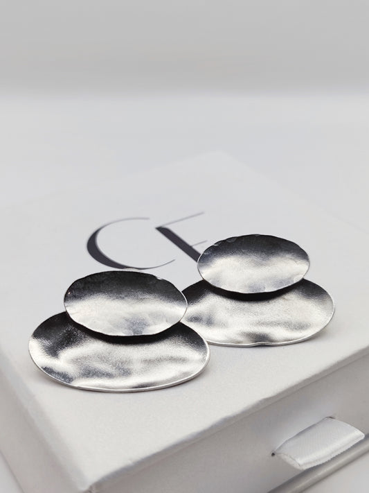 eudora earrings greek hammered jewelry 18k gold or silver plated double disc design