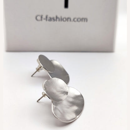 eudora earrings greek hammered jewelry 18k gold or silver plated double disc design