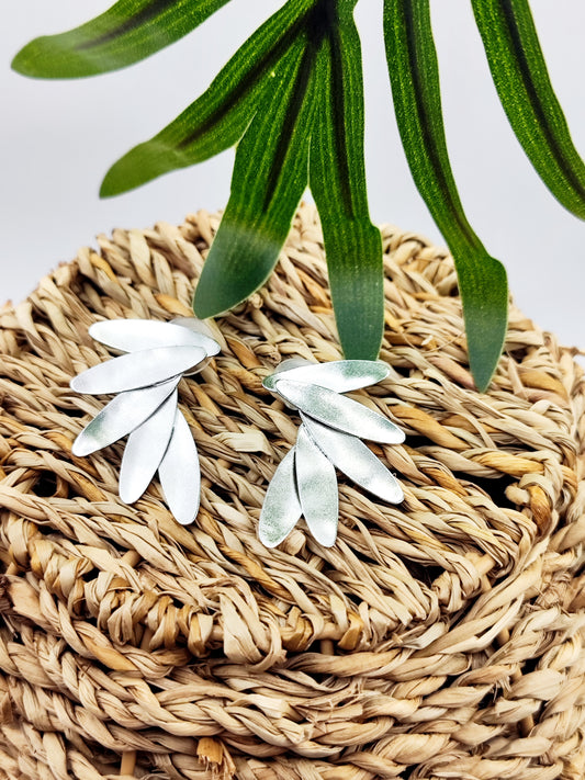 Angelos earrings – Greek hammered jewelry in 18K gold plated, 18K silver plated, and rose gold plated. Handcrafted hammered wing-inspired design.