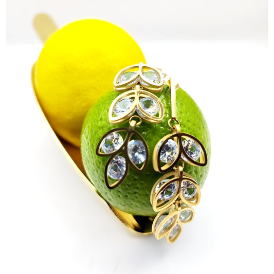 Crystal Laurel Leaf Dangle Earrings – Elegant Stainless Steel, Hypoallergenic