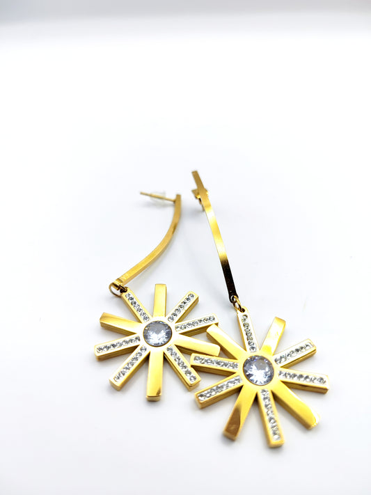 Starburst Curved Bar Dangle Earrings – Modern Stainless Steel, Hypoallergenic