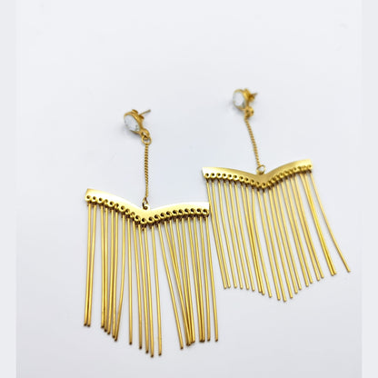 Elegant Fringe Drop Stainless Steel Earrings – Graceful Movement & Style 