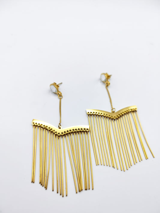 Elegant Fringe Drop Stainless Steel Earrings – Graceful Movement & Style 
