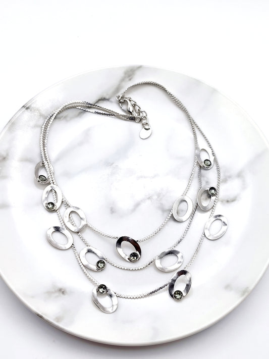 tinos necklace greek hammered jewelry 18k gold or silver plated with black crystal layered design