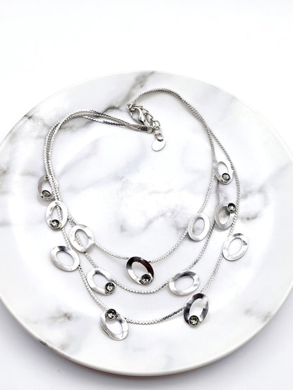 tinos necklace greek hammered jewelry 18k gold or silver plated with black crystal layered design