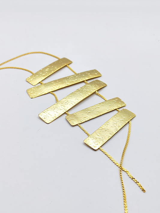 Meteora necklace Greek hammered jewelry 18K gold or silver plated with vertical hammered bars