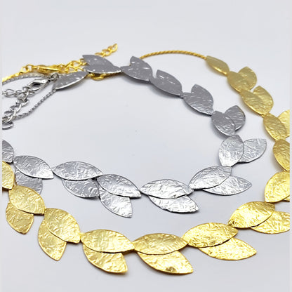 Daphne necklace Greek hammered jewelry 18K gold or silver plated leaf design