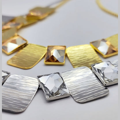 Crete Necklace – Greek hammered jewelry – 18K gold or silver plated with Swarovski crystals