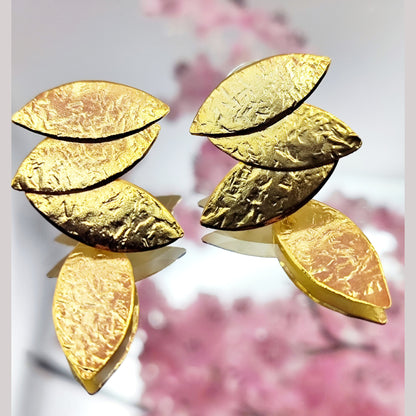 Daphne earrings, marquise hammered design, Greek hammered jewelry, handmade, available in 18K gold plated, silver plated, or rose gold plated