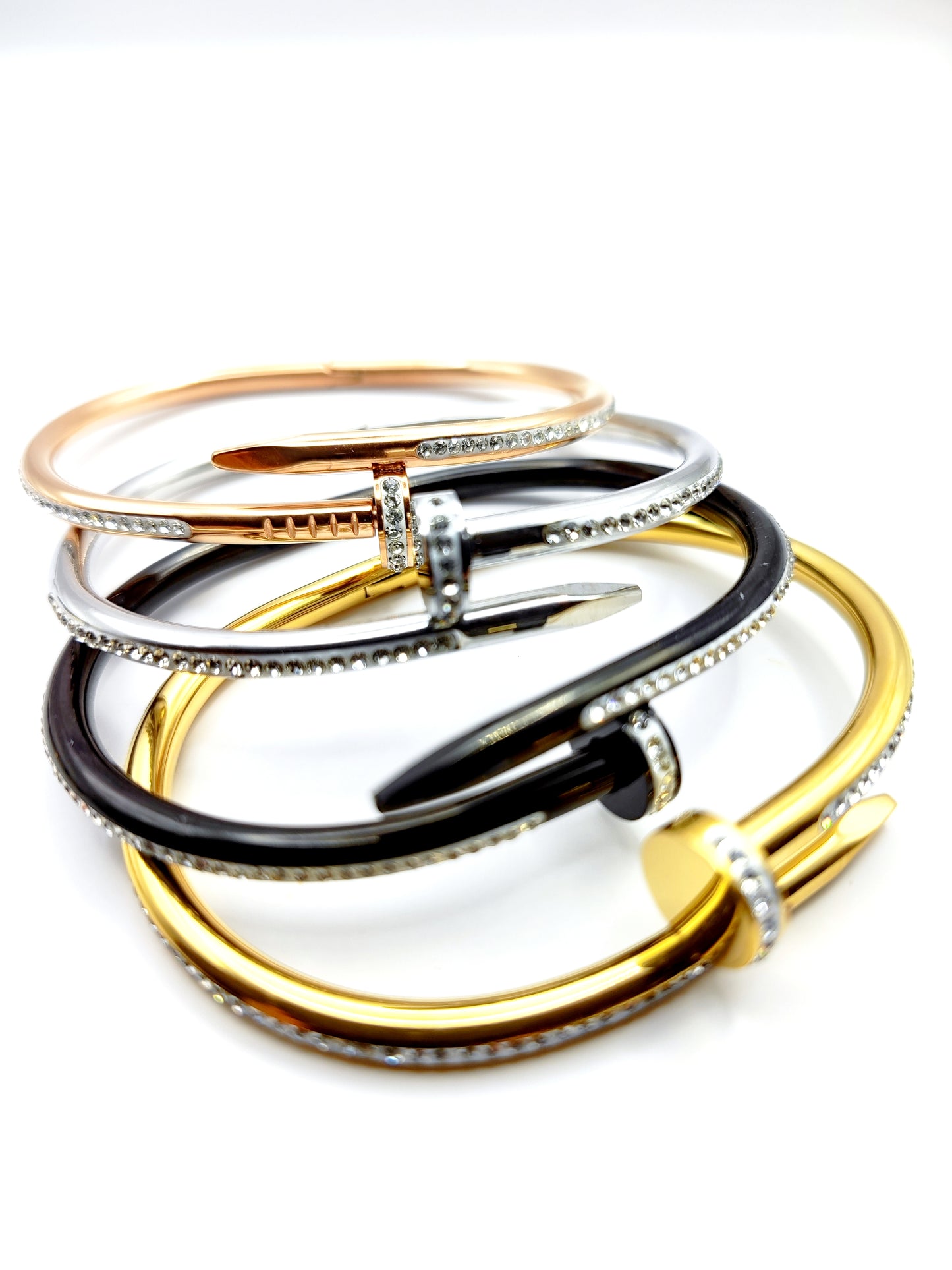 Unisex stainless steel nail design bracelet with crystals in gold, silver, rose gold – CF fashion