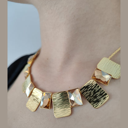 Crete Necklace – Greek hammered jewelry – 18K gold or silver plated with Swarovski crystals