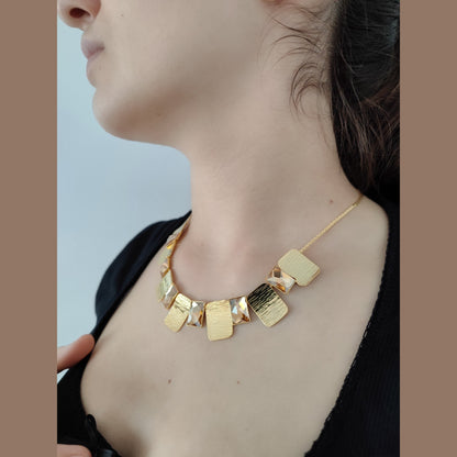 Crete Necklace – Greek hammered jewelry – 18K gold or silver plated with Swarovski crystals