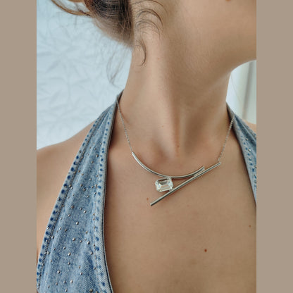 Axon necklace Greek hammered jewelry 18K gold or silver plated with crystal