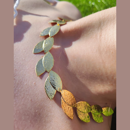 Daphne necklace Greek hammered jewelry 18K gold or silver plated leaf design