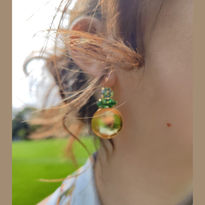 Santorini earrings with crystal – Greek hammered jewelry in 18K gold plated, 18K silver plated, and rose gold plated. Handcrafted earrings with hammered discs and sparkling crystals inspired by the island of Santorini.