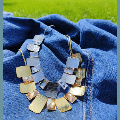 Crete Necklace – Greek hammered jewelry – 18K gold or silver plated with Swarovski crystals