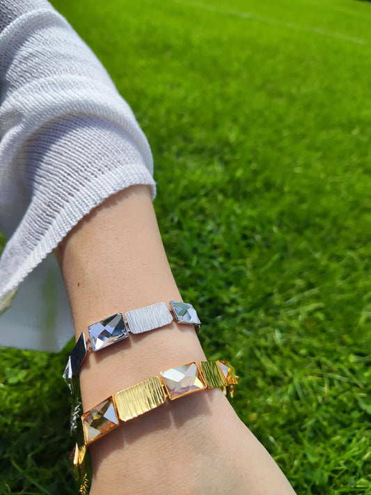 Crete bracelet Greek hammered jewelry 18K gold or silver plated with crystal