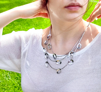 tinos necklace greek hammered jewelry 18k gold or silver plated with black crystal layered design