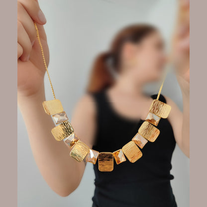 Crete Necklace – Greek hammered jewelry – 18K gold or silver plated with Swarovski crystals