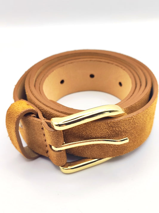 Premium brown suede leather belt with matte finish – unisex fashion accessory